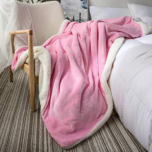 SANJIANG Manta De Lana De Doble Capa Mantas Grandes De Franela Suave para Cama Doble Manta De Microfibra para Sofá para Sillas/Cama/Oficina - Ropa De Cama Exquisita,Powder-130 * 160cm