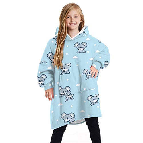 Sherpa Hoodie Sudadera Manta para niños, Manta usable de Sherpa con Estampado de Moda, cálida y acogedora Manta de TV con Mangas y Bolsillo para niños, Talla única