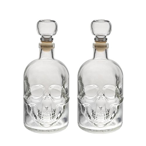 slkfactory 2 Botellas vacías 500 ml de Cristal Botella Calavera Fabricado en Alemania Calavera Pirata Cráneo de Cristal de 0,5 l L cráneo Botellas de Licor Whisky Jarra Botella de chupito