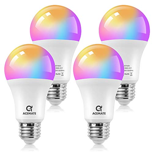 Smart LED Light Bulb 2.4G(Not 5G) E26 WiFi Multicolor Light Bulb Work with Alexa,Siri, Echo, Google Home and IFTTT (No Hub Required), A19 60W Equivalent RGB Color Changing Bulb (4 Pack)