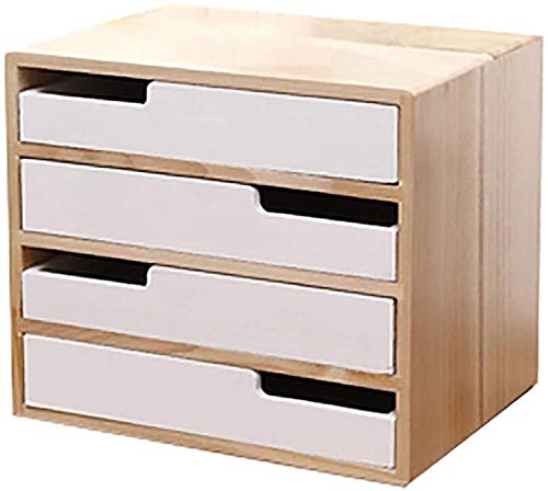 SOAR Cajoneras mueble de oficina de escritorio caja de almacenamiento de archivos de datos de tramas de datos estante de madera caja de almacenamiento 2/3/4 capa sólida pequeña cómoda Coloque papel A4