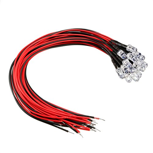 sourcing map 20pcs diodos LED precableados con cable de 5 mm luz 20mA DC 3-6V luz amarilla