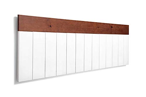 SUENOSZZZ-ESPECIALISTAS DEL DESCANSO Cabecero de Cama de Madera BULNES para Pared. Cabecero de Tablas Blancas, Superior Horizontal Nogal. Estilo Vintage, para Camas de 150