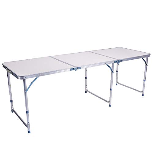 Sunflo Mesa Plegable portátil de 6 pies de Altura Ajustable Mesa de Camping portátil Interior y Exterior Picnic Comedor Barbacoa con asa