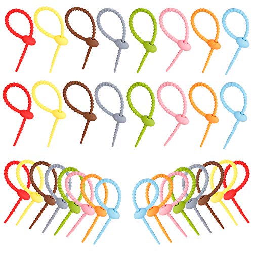 Sweieoni Coloridas Bridas de Silicona 32 Piezas Tiras Sujetacables Bridas de Cables Bridas Reutilizables de Silicona Clips Colores de Bolsa Lazo de Silicona Atadura de Cables