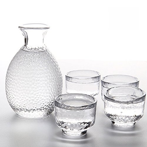 TAMUME Vaso Sake Set de 5 piezas, 300ml Botella de Sake y 4 Copas de Sake (40ml cada uno), Conjunto de Copas de Vino para Servicio de Sake Frío / Caliente, Juego de Sake Japonés