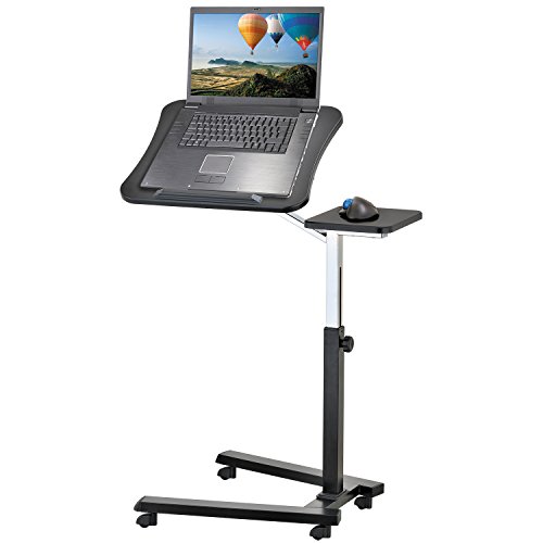 Tatkraft Joy Mesa Ordenador Portátil con Ruedas y Soporte para Ratón Escritorio Laptop Altura Ajustable, Negro