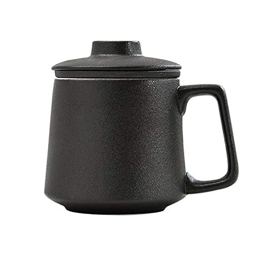 Taza De Arte De Cerámica, Taza De Concepción Artística del Paisaje, Taza De Separación del Té, Taza De Té De Alta Gama, 2 Estilos,Plain Black