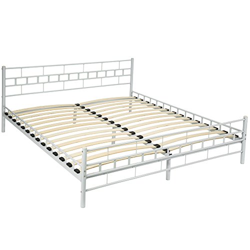 TecTake Cama de Metal Estructura con somier - Varios Modelos - (180x200cm, Blanco)