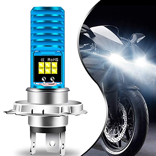 Teguangmei H4 HB2 9003 HS1 P43t Bombilla LED para Faros Delanteros de Motocicleta Haz Alto/Bajo Super Brillante Azul Aluminio 6000K Blanco Alta Potencia de 3030 Chip para Coche Moto ATVs 12V,1 pieza