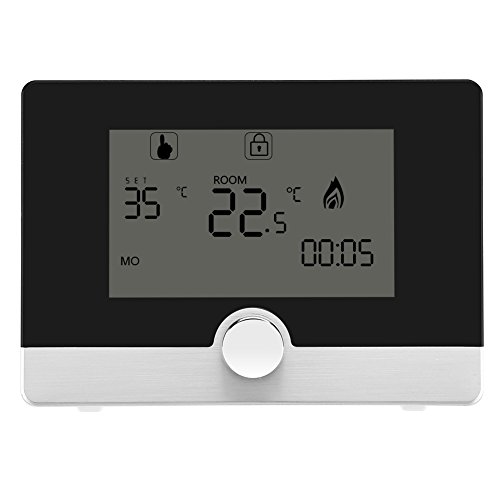 Termostato Programable Digital 7 Días Regulador Inteligente De Control De Temperatura Programable Con Luz Azul y Pantalla Grande Para Sistema De Calefacción De Caldera De Pared(Negro)