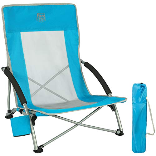 Timber Ridge Silla de Playa Plegable Portátil Bajo Silla de Camping Espalda Alta en Malla Ultraligero con Bolsa de Transporte Azul