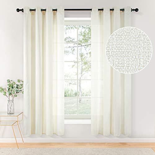 Topfinel 2 Piezas Cortina Translucida Habitacion Salon Visillo Lino Vertical Semitransparente para Ventanas Dormitorio Cocina Sala de Estar con Ojales 140x240cm Crema