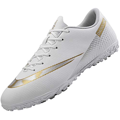 Topwolve Zapatillas de Fútbol para Hombre Profesionales Botas de Fútbol Aire Libre Atletismo Zapatos de Entrenamiento Zapatos de Fútbol,Blanco,38 EU