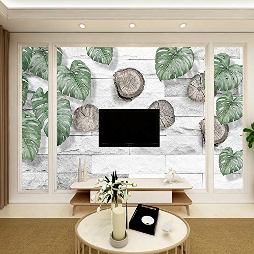 TV fondo pared estilo verde hoja árbol raíz anual anillo pared de ladrillo simple y natural 3d hotel sala de estar dormitorio papel pintado a papel pintado pared dormitorio autoadhesivo-430cm×300cm