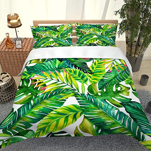 UDUVOG Juego De Sábanas Cómodas Y Suaves Juego De Ropa De Cama con Diseño Hojas De Plantas Verdes, 100% Poliéster, Antialérgico, Anti Decoloración, Impresión HD para Nórdica Y Funda 240X220Cm