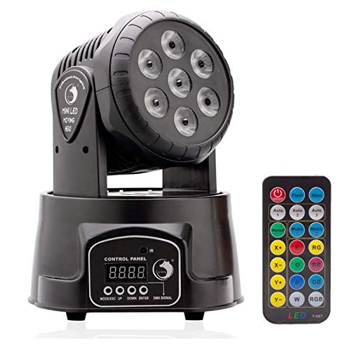 UKing Luz de Escenario 7 LED Lámpara Mover Cabeza 7x10W de 4 Colores RGBW con 5 Modo de Control para Disco,Bar,Fiesta(con Control Remoto) (7LED+YK)