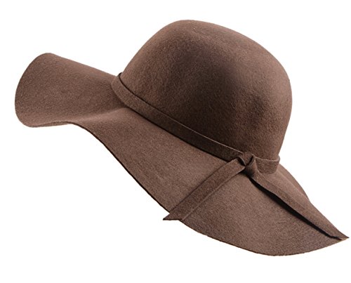 Urban GoCo Mujer Vintage Sombrero Lana Gorra Borde Amplio Bowler Cloche Bombín Invierno (Café)