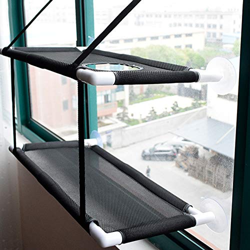 Ventana para Gato Cama Hamaca Ventana para Gato Percha Doble Capa Asiento para Gatos Múltiples con Ventosas Asiento de Descanso para Mascotas Estantes de Seguridad para Gatos Baño de Sol (black)