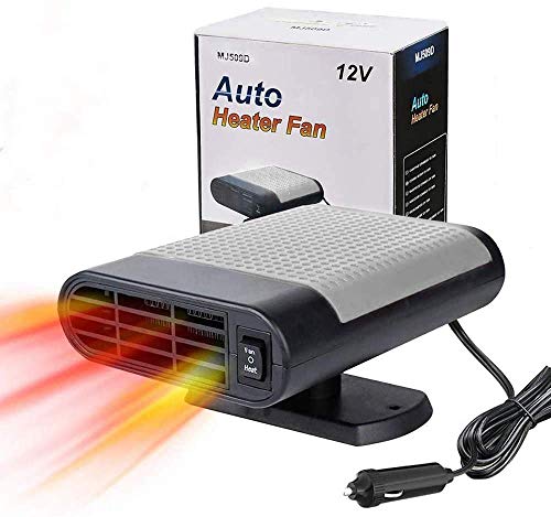 Ventilador Calefacción Portátil, 12V 150W, 2en1 Calentador y Refrigeración, Enchufe en el Encendedor de Cigarrillos, Descongelador de Parabrisas, para Coches/SUV/RV/Camión, Angulo de Rotación de 360°