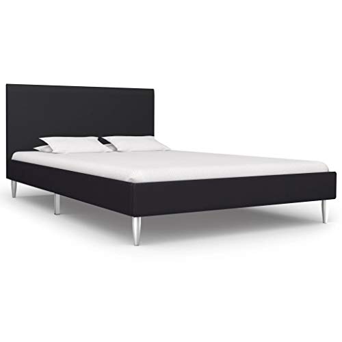 vidaXL Cama Individual Estructura Metal Hierro + Somier Láminas + Cabecero Tapizada Tela para Colchón 120x200 cm No Incluido MDF Patas Metálicas Negro