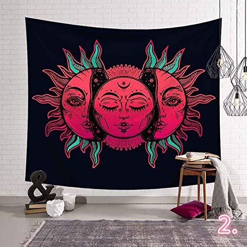 WERT Tapiz de Mandala de Luna y Sol decoración de la Pared de la cabecera, Tapiz Boho decoración del hogar Tapiz de Tela de Fondo A1 73x95cm