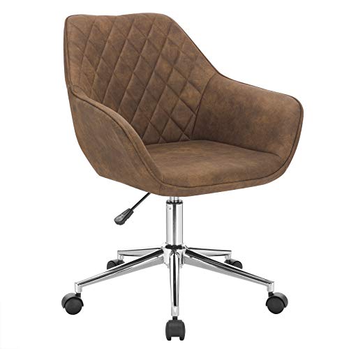 WOLTU BH103br Silla de Escritorio con Ruedas Ergonómica Silla de Ordenador Oficina Asiento de Tela Taburete de Giratorio Altura Ajustable Taburete de Trabajo Marron