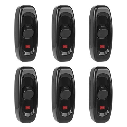 Yangfei 6pcs Interruptor Lampara, Interruptor 10A 250V Interruptor de Cable, Cable Interruptor con Indicador LED, Interruptor para Lámpara de Escritorio (Negro, 250V 10A)