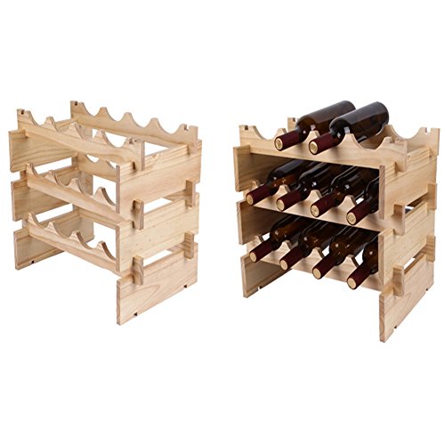 YAOBAO 12 Botellón Modular Apilable De La Botella del Vino, Estante del Almacenamiento del Vino, Tenedor del Vino De Madera Sólida, Estantes De Exhibición, Tambaleante,S