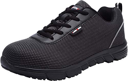 Zapatillas de Seguridad Hombre,LM170130 S1 SRC Zapatos de Trabajo Mujer con Punta de Acero Ultra Liviano Reflectivo Transpirable 42 EU,Medianoche Negro