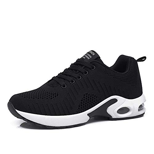 Zapatillas Deportivas de Mujer Air Cordones Zapatillas de Running Fitness Sneakers 4cm Negro-1 40