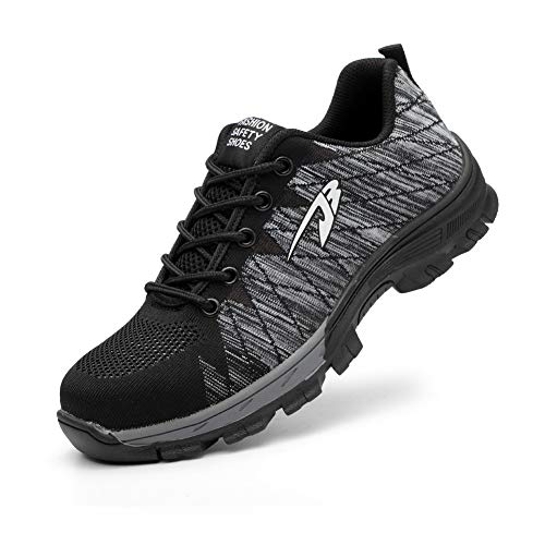 Zapatos de Seguridad para Hombre Mujer con Puntera de Acero Zapatillas de Seguridad Trabajo Calzado de Industrial y Deportiva 0058JBgrey40