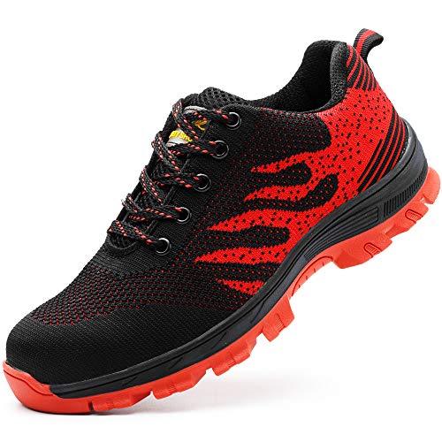 Zapatos de Seguridad para Hombre Zapatillas Zapatos de Mujer Seguridad de Acero Ligeras Calzado de Trabajo para Comodas Unisex Zapatos de Industria y Construcción Rojo 42