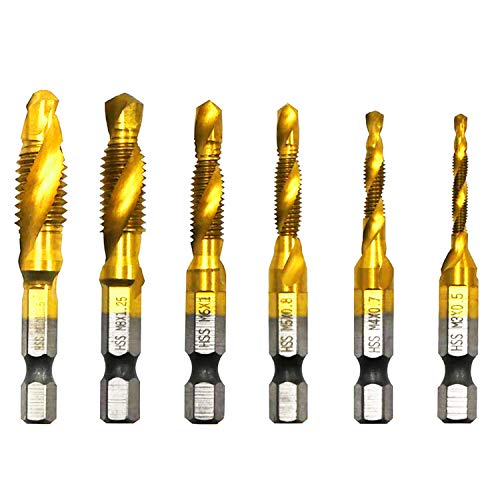 ZFYQ Brocas para Rosca HSS, vástago Hexagonal de 1/4" HSS Tornillo Manual, Métrico, Tornillos de Taladro (6 Piezas)