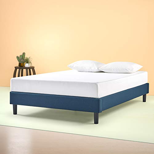 Zinus Bastidor para cama de plataforma tapizado esencial Curtis, Sin necesidad de usar un somier, Sólido soporte de listones de madera, Azul marino, Sin cabecero, 90 x 190 cm