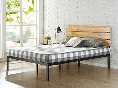 Zinus Cama de plataforma de madera y metal con listones de madera de pino Paul , Base para colchón, Sin necesidad de usar un somier, Sólido soporte de listones de madera, Fácil montaje, 150 x 190 cm