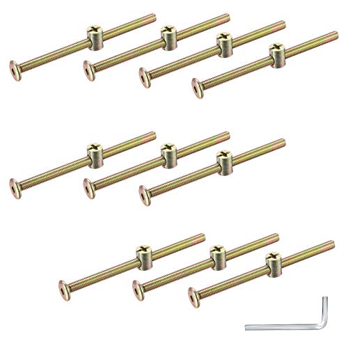 10 tornillos para muebles, 100 mm, conector de muebles, M6, conector de trabajo de acero al carbono galvanizado, con tuercas de tacos, llaves, tuercas de cilindro.