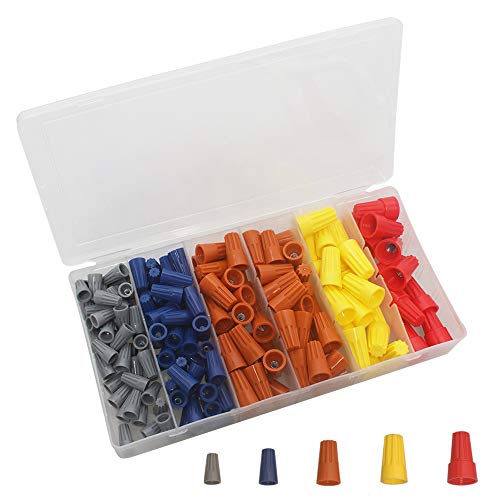 180PCS Terminales Tornillo Conectores de Cable Eléctrico, Resorte Insterted Tuercas de Cable Conexiones de Casquillo Assorment Set- Gris Azul Naranja Amarillo Rojo Conectores y Caja de Almacenamiento