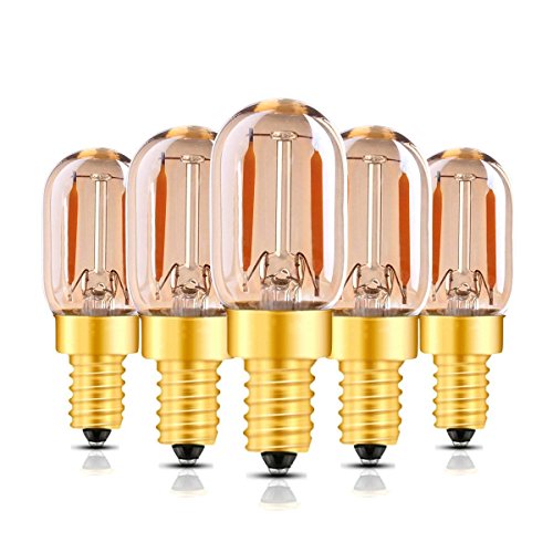 1W E14 T22 candelabro de filamentos LED bombillas (amarillo brillante),Vintage Tubular bombilla de luz nocturna,Ultra blanco cálido 2200K,10W equivalente a 100 lúmenes, intensidad no regulable,5Pack