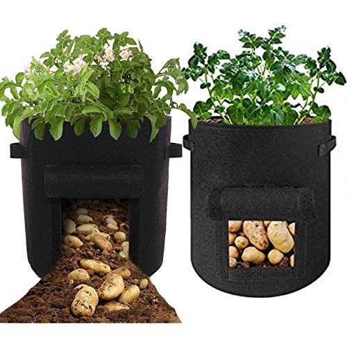 2 Pack Bolsa de Cultivo de Plantas, 10 Gallons Bolsas de Cultivo de Papa, con Ventana, Solapa y Asas, Bolsa Duradera y Transpirable, para Verduras, Frutas, Bolsa de Cultivo en Casa (Negro)