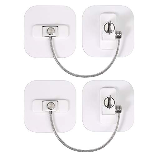 2 Pcs Cerradura de Nevera Seguridad de Armario para niños Cable Cierre con Llaves para Muebles Puerta de nevera, Gabinete, Cajón, Armario - Blanco