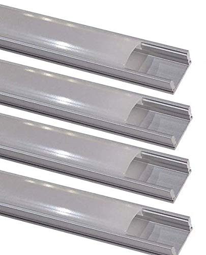 4x Perfil de Aluminio para Tira LED con Cubierta Blanca Lechosa. Los tapones de los extremos y los clips de montaje de metal están incluidos en el Pack. (PACK X4)