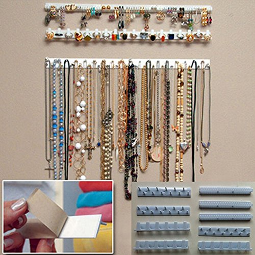 9 en 1 ganchos de almacenamiento para colgar en la pared, organizador de joyas, collar y colgador, color blanco