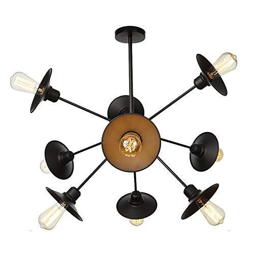 9 Luces Sputnik Lámpara Colgante,Mid Century Lámpara De Techo Accesorio Iluminación Colgante Industrial,Para Cocina Salón Comedor-Retro Negro Tonto 9 Luces