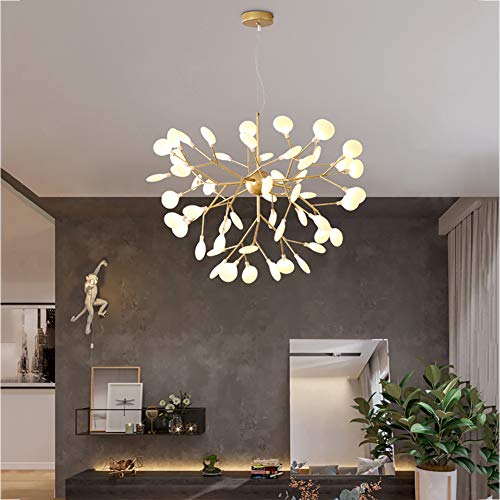 ABBD Moderno Sputnik Candelabro Firefly Gold,Mid Century G4 Durante La Luz 27 LED De Luz Luz De Techo Fixture For Living Room Bedroom Girls Room-Luz Cálida Dorada 63 Cabezas