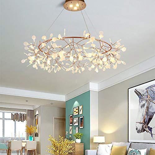 ABBD Ronda De Anillos Sputnik Candelabro Firefly Gold,Mid Century G4 Durante La Luz 45 Led De Luz Luz De Techo Fixture For Living Room Bedroom Girls Room-Oro Rosa Y Luz Blanca 135 Cabeza