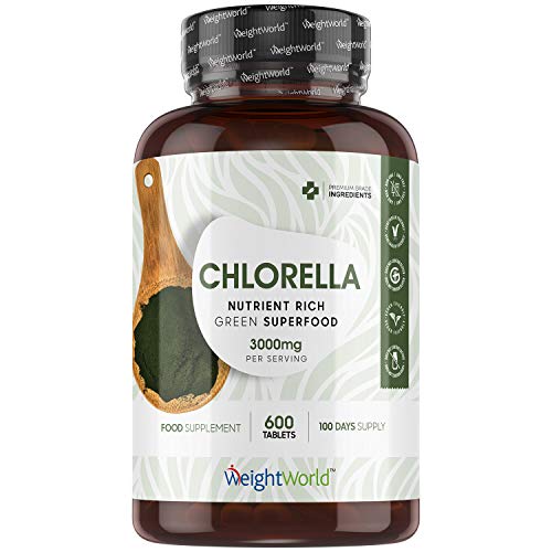 Alga Chlorella Comprimidos Dosis Alta 3000mg 600 Comprimidos | Pared Celular Rota, Fuente de Vitamina D, Calcio, Potasio, Hierro y Vitaminas del Grupo B, Vitamina B12, Omega 3, Proteína y Clorofila