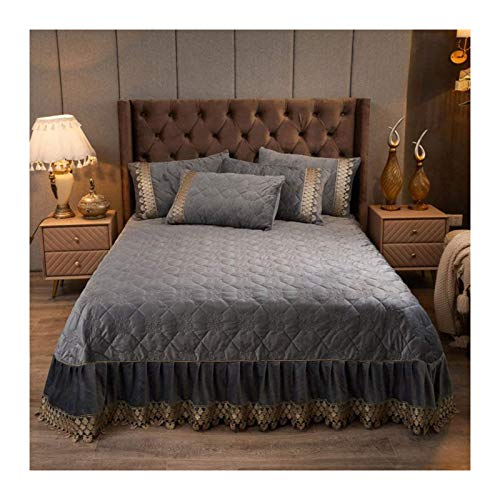 Algodón acolchado edredón lavable colcha manta multifunción cristal terciopelo sábanas cálidas sábanas / edredones de 3 piezas decoración de ropa de cama con 2 fundas de almohada,Gris,245*270cm