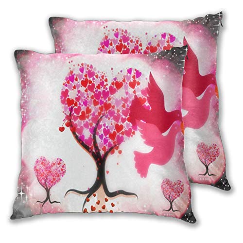 ALLMILL Juego de 2 Decorativo Funda de Cojín,Universo Hecho de Amor Corazones pájaros fantasía,Funda de Almohada Cuadrado para Sofá Cama