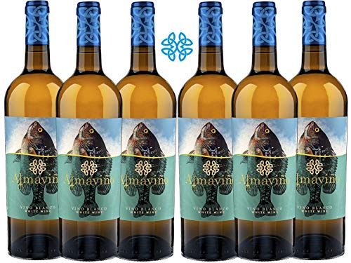 ALMAVIÑO Vino Blanco - caja de vino – Vino bueno para regalo - Vino gallego de autor - 6 botellas x 75cl – Alcohol 11% Vol. – Vino de la dieta Atlántica